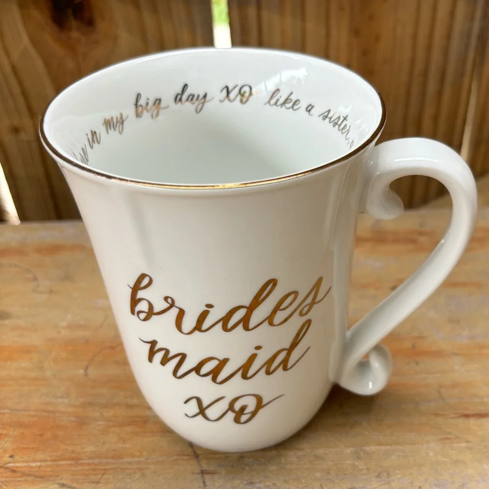 Williams Sonoma Brides Maid XO 14oz Porcelain Coffee Mug Bridesmaid Gift